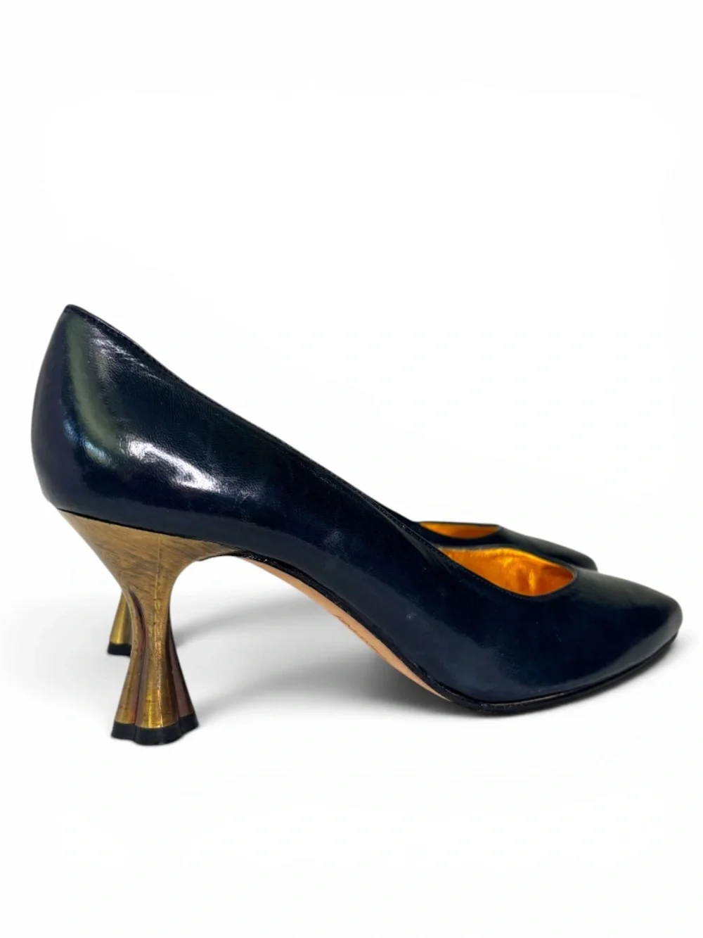 The Architecture Pump | Timothy Hitsman Navy Leather and Gold Sculptural‎ Heels